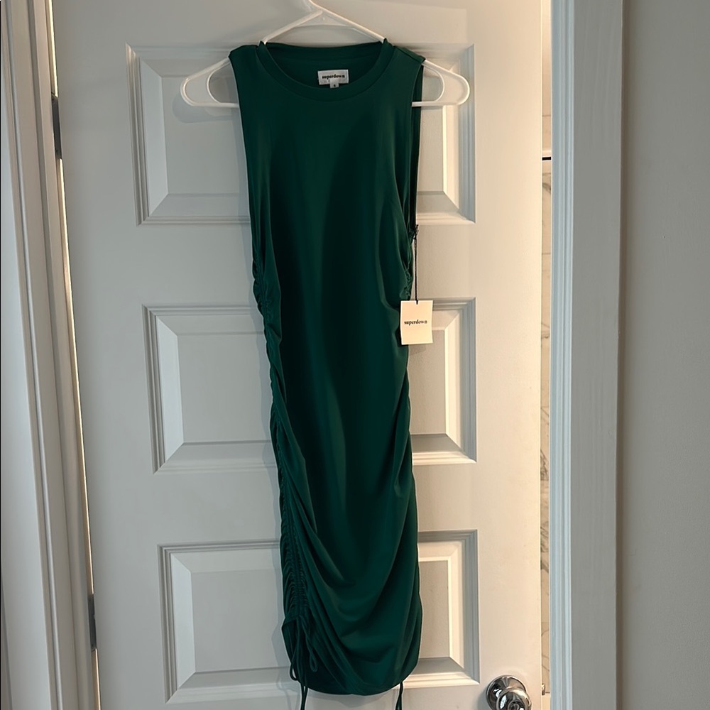 Superdown Green Ruched Midi Dress